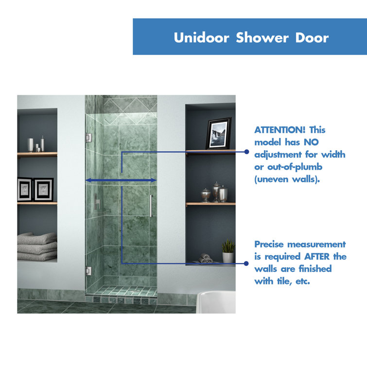 Unidoor 23" x 72" Frameless Clear Glass Shower Door with Black Hardware