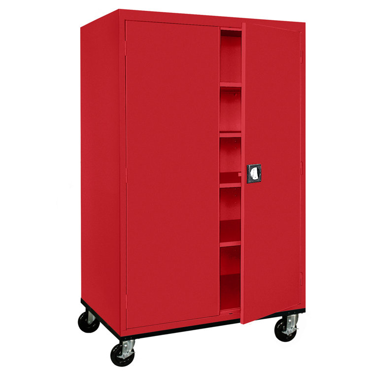 Red Lockable Freestanding Office Cabinet with Adjustable Shelving