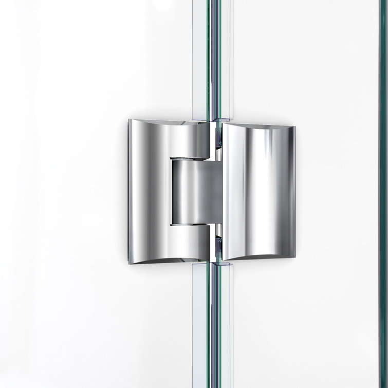 Neo-Angle Frameless Clear Glass Hinged Shower Enclosure with Black Hardware