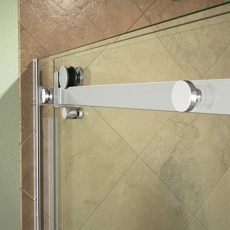 Polished Stainless Steel Frameless Sliding Shower Door with Clear Glass