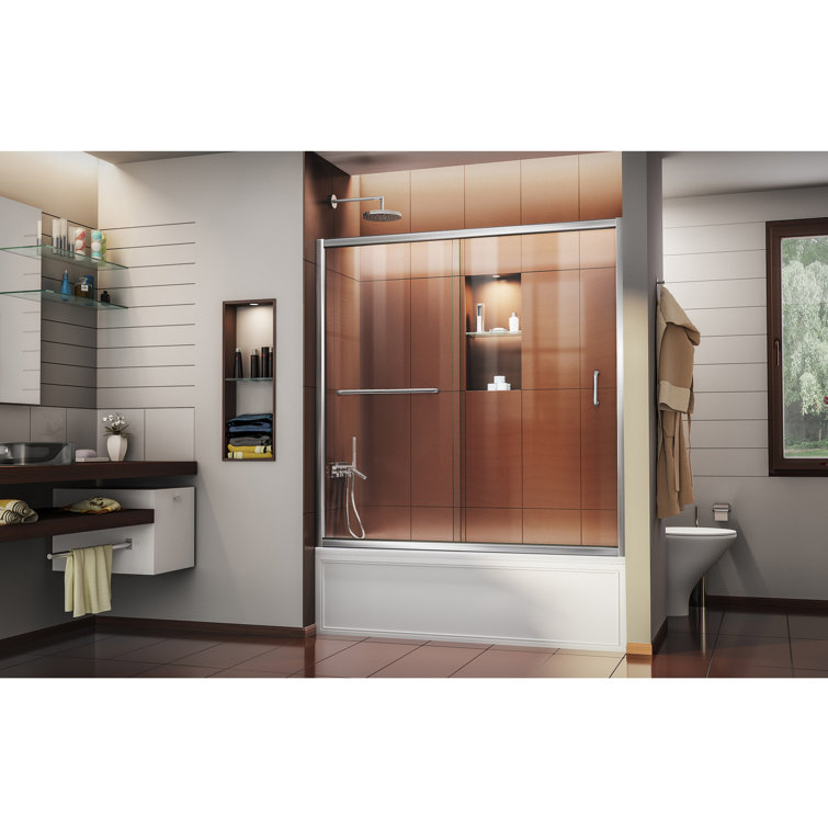Infinity-Z 60'' Clear Glass Frameless Sliding Tub Door with Brushed Nickel Hardware