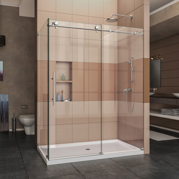 Enigma-X Polished Stainless Steel Frameless Sliding Shower Enclosure with Clear Glass