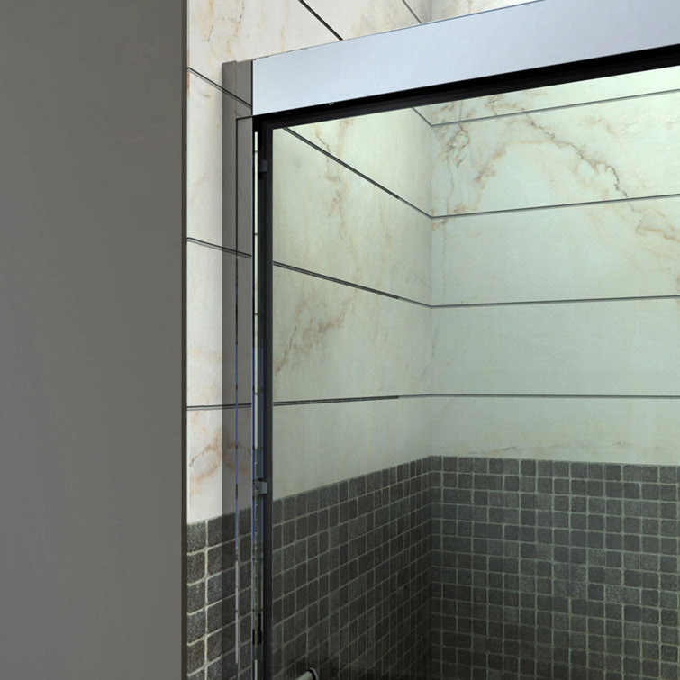 Duet 60" Frameless Clear Glass Sliding Shower Door in Brushed Nickel