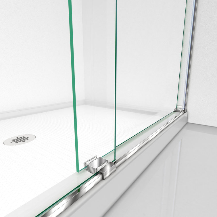 Essence Frameless Clear Glass Sliding Shower Door with Brushed Nickel Hardware