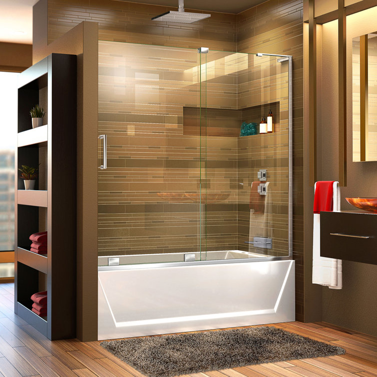 Mirage-X 60" Clear Tempered Glass Frameless Sliding Tub Door