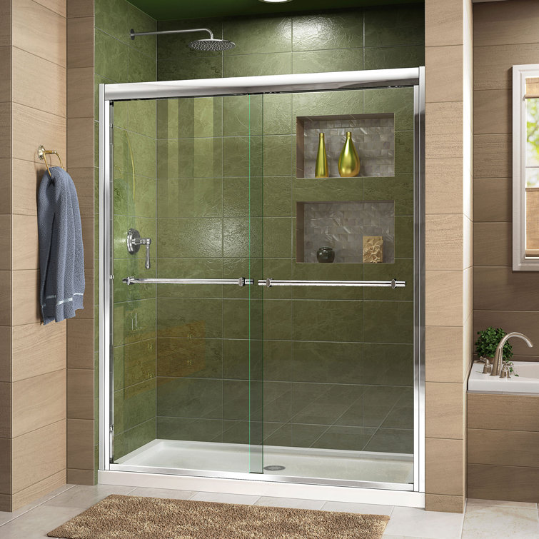 Duet 60-Inch Chrome Frameless Sliding Shower Door with Clear Glass