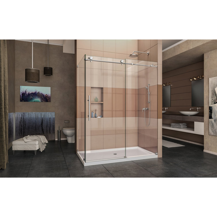 Enigma-X Polished Stainless Steel Frameless Sliding Shower Enclosure with Clear Glass