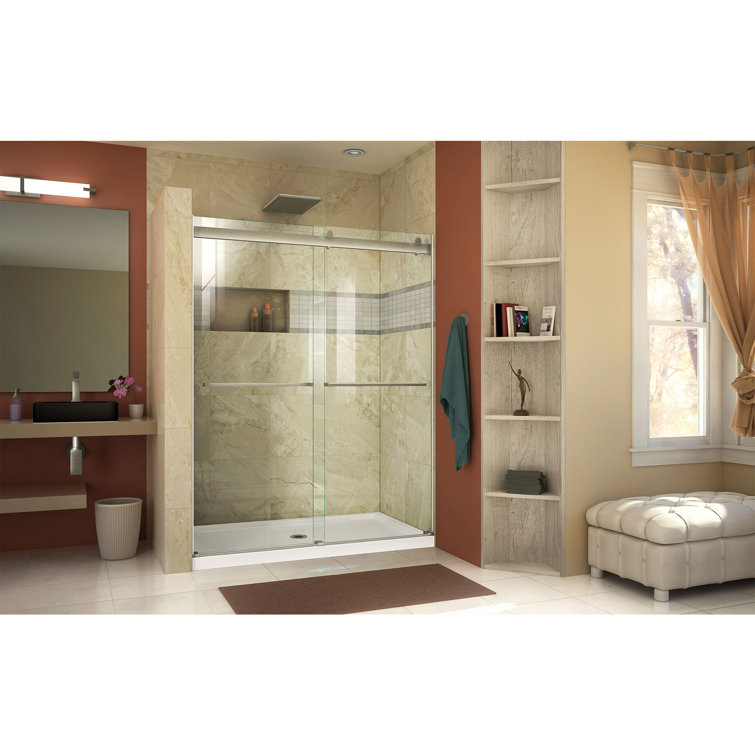 Essence Frameless Brushed Nickel Sliding Shower Door with Clear Glass