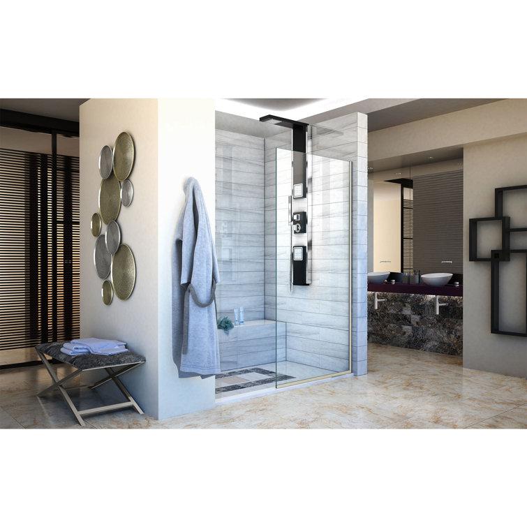 Linea 34" Black Frameless Clear Glass Shower Panel