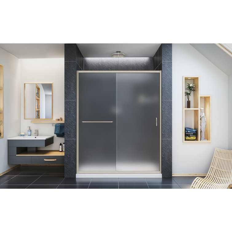 Infinity-Z 60" Frosted Glass Sliding Shower Kit with Brushed Nickel Finish