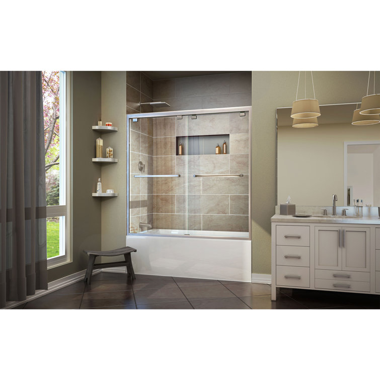 Encore 60" Frameless Clear Glass Sliding Tub Door in Brushed Nickel