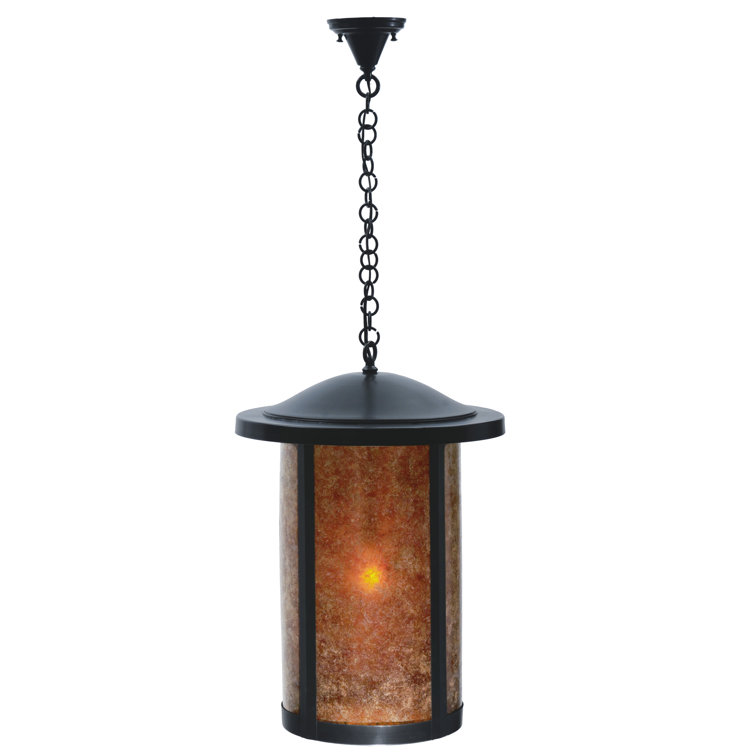 Handcrafted Craftsman Brown Lantern Pendant with Amber Mica Diffuser