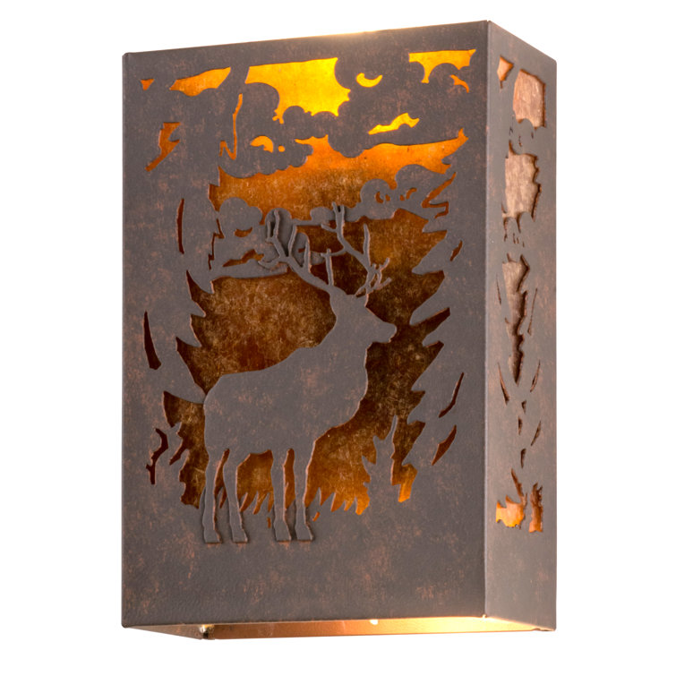Adirondack Deer Ambient 18" Brown Sconce with Dimmable Mica Shade