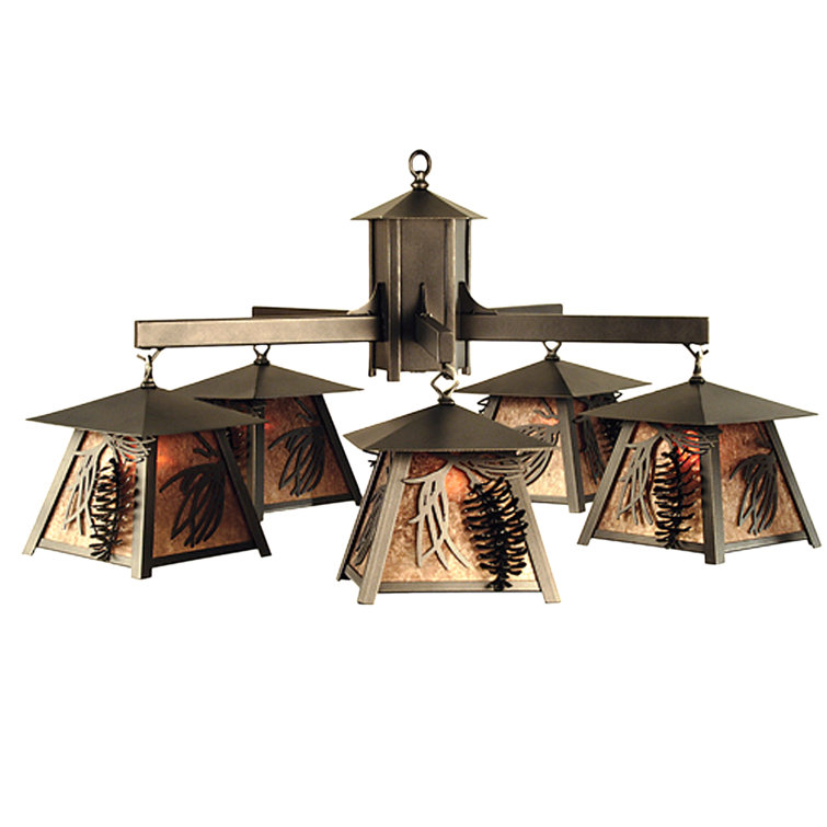 Adirondack Amber Mica 5-Light Chandelier with Pinecone Filigree