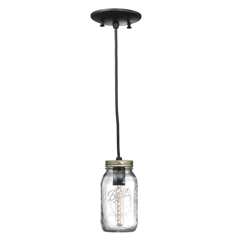 Rustic Mason Jar Quart Mini Pendant in Black and Clear Glass