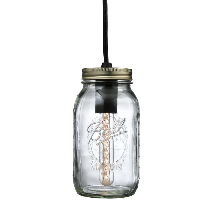 Rustic Mason Jar Quart Mini Pendant in Black and Clear Glass