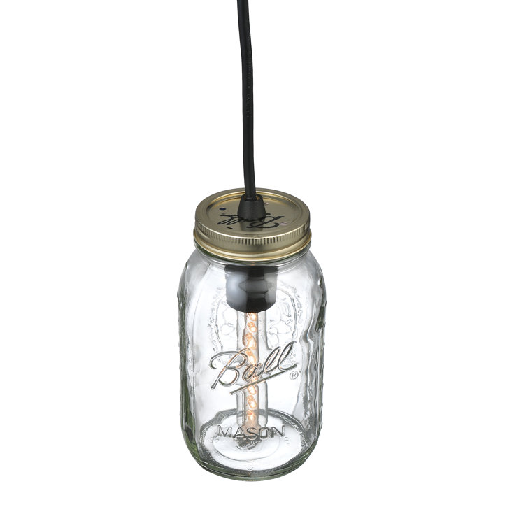 Rustic Mason Jar Quart Mini Pendant in Black and Clear Glass
