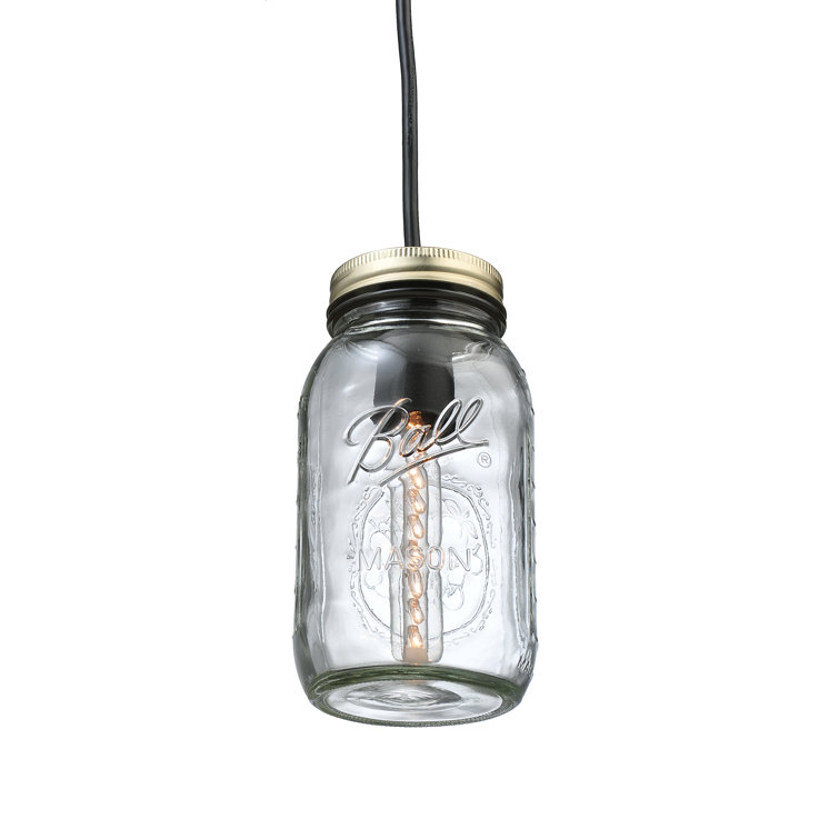 Rustic Mason Jar Quart Mini Pendant in Black and Clear Glass
