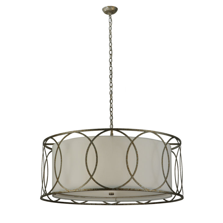 Art Deco Inspired 4-Light LED Drum Chandelier in White and Nickel