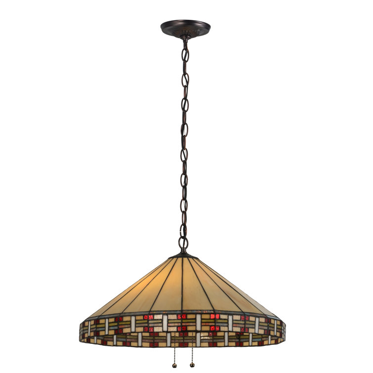 Mission Craftsman Stained Glass 2-Light Pendant with Bronze Finish