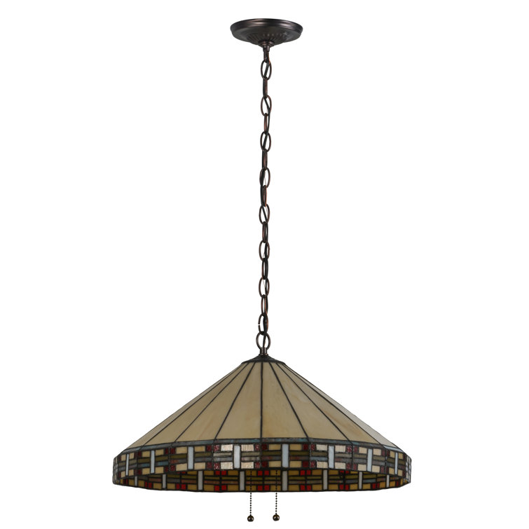 Mission Craftsman Stained Glass 2-Light Pendant with Bronze Finish
