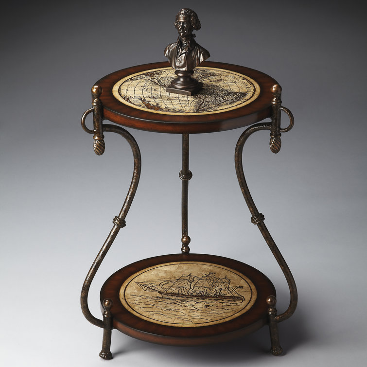 Heritage Round Fossil Stone and Metal 23"W Side Table