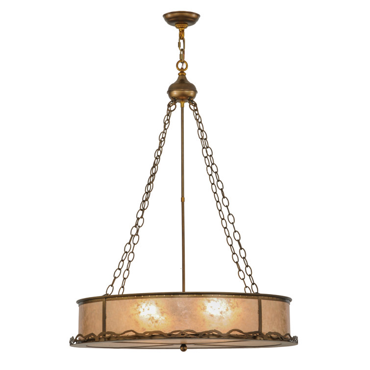 Copper and Glass 4-Light Drum Chandelier
