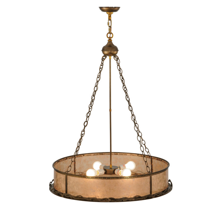 Copper and Glass 4-Light Drum Chandelier