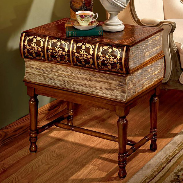 Shakespearean Faux Book Stack Wooden Side Table 24.5"