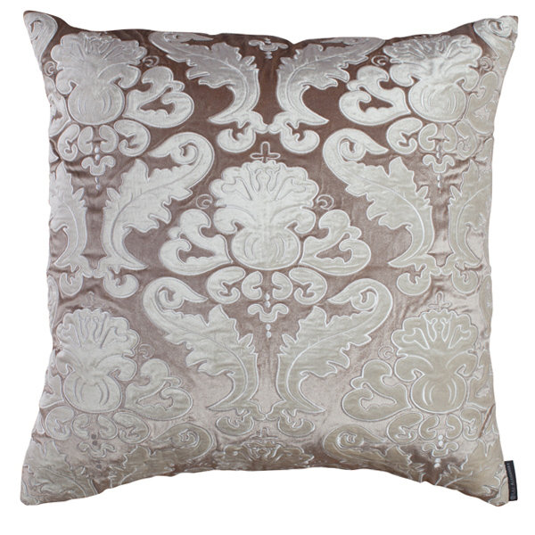 Champagne Ivory Velvet Appliqued Square Throw Pillow