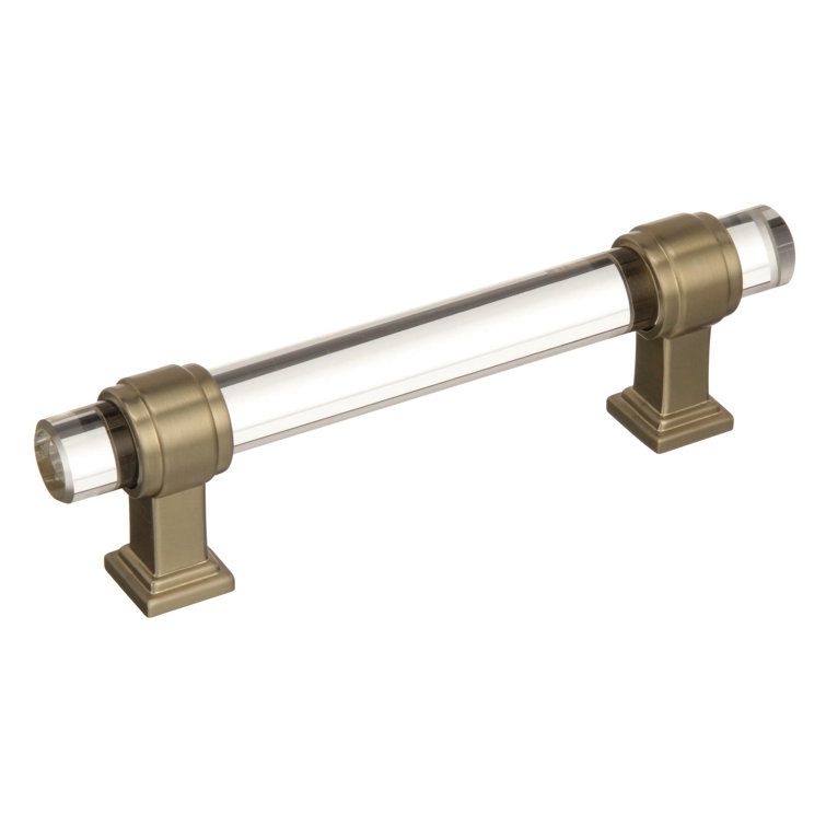 Clear Glass and Golden Champagne Cabinet Pull with Mounting Hardware