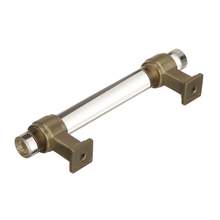 Clear Glass and Golden Champagne Cabinet Pull with Mounting Hardware