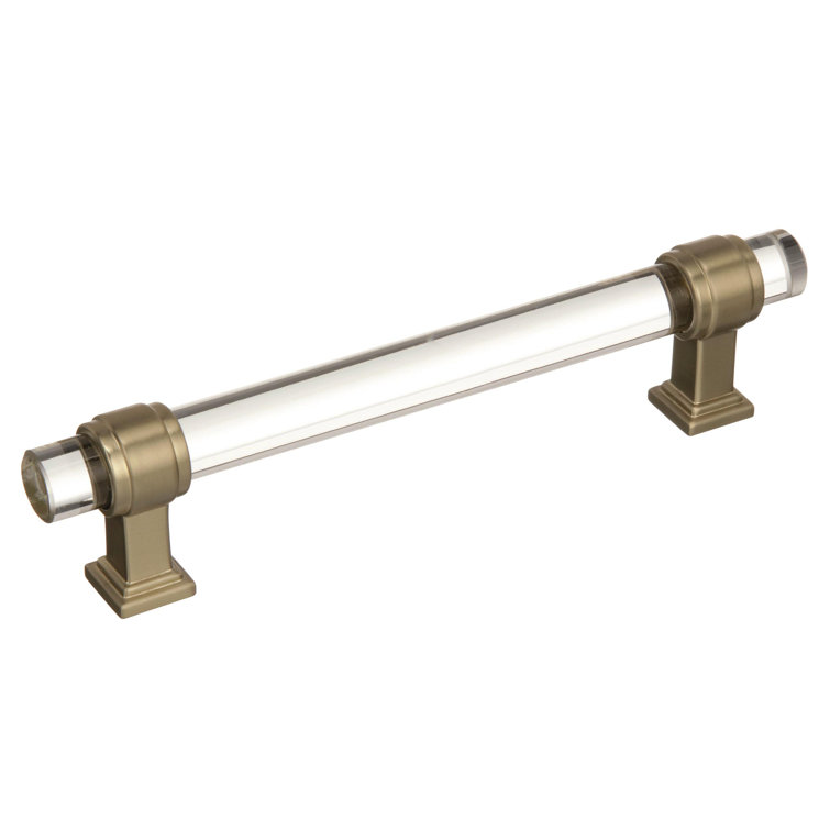 Clear Glass and Golden Champagne Cabinet Pull with Mounting Hardware
