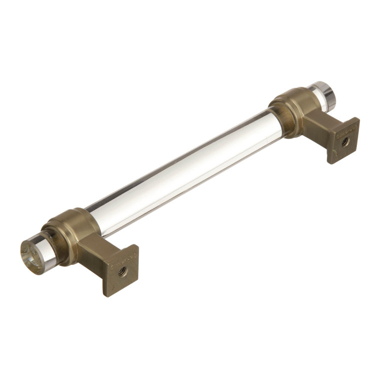 Clear Glass and Golden Champagne Cabinet Pull with Mounting Hardware