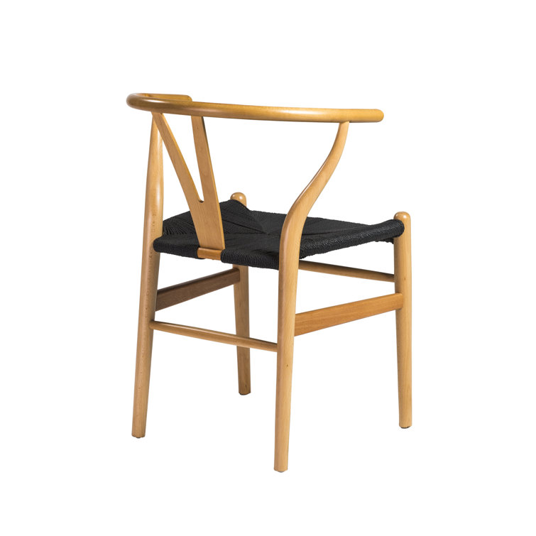 Evelina Natural Beech Wood and Black Rush Wishbone Side Chair