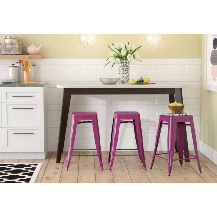 30'' Purple Metal Indoor-Outdoor Stackable Barstool