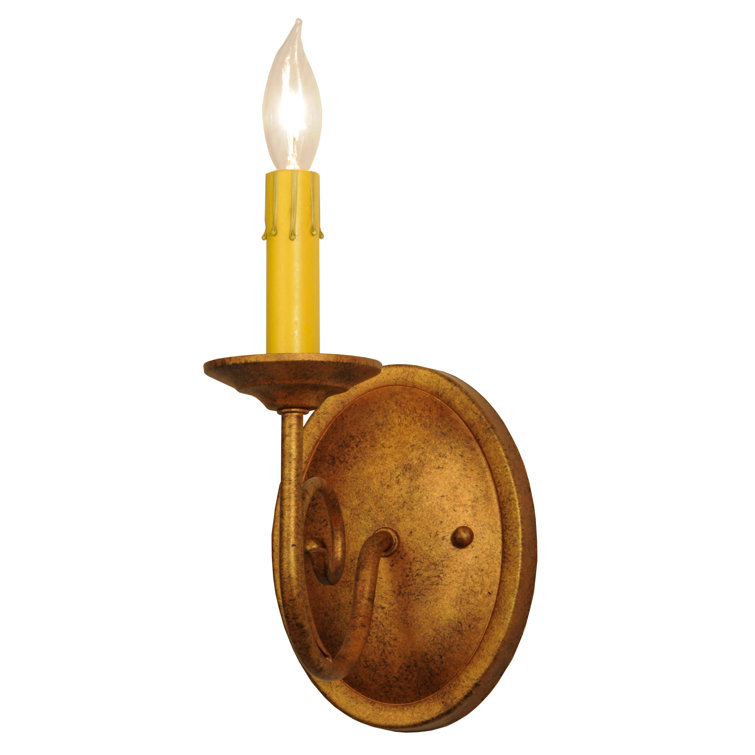 Autumn Leaf Iron Candle Wall Sconce with Amber Faux Candlelight