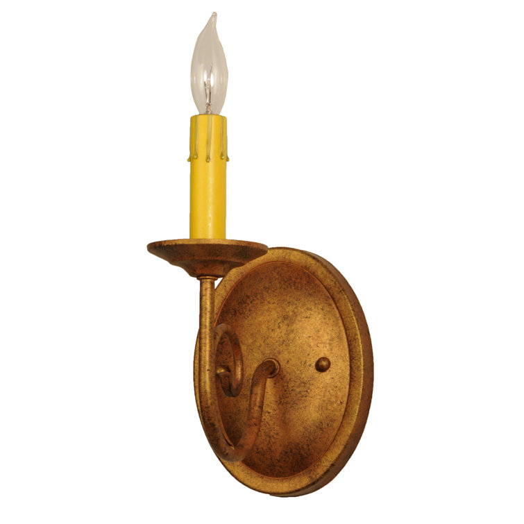 Autumn Leaf Iron Candle Wall Sconce with Amber Faux Candlelight
