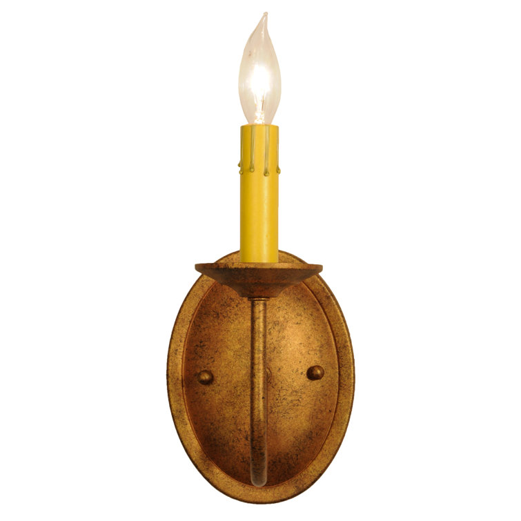 Autumn Leaf Iron Candle Wall Sconce with Amber Faux Candlelight
