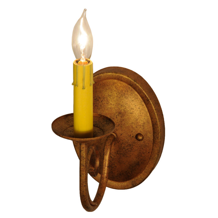 Autumn Leaf Iron Candle Wall Sconce with Amber Faux Candlelight