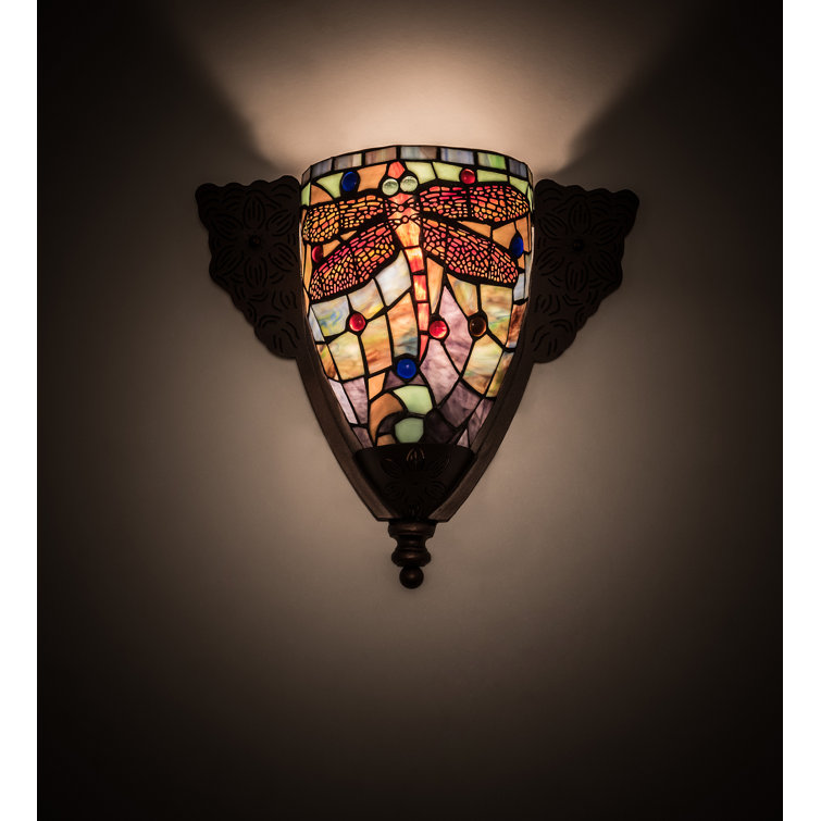 Bronze Direct Wired 1-Light Dragonfly Tiffany Sconce