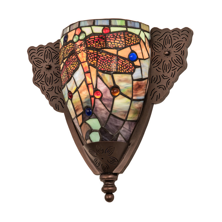 Bronze Direct Wired 1-Light Dragonfly Tiffany Sconce