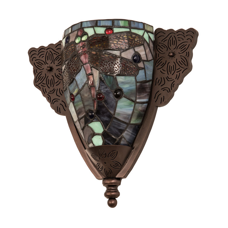Bronze Direct Wired 1-Light Dragonfly Tiffany Sconce