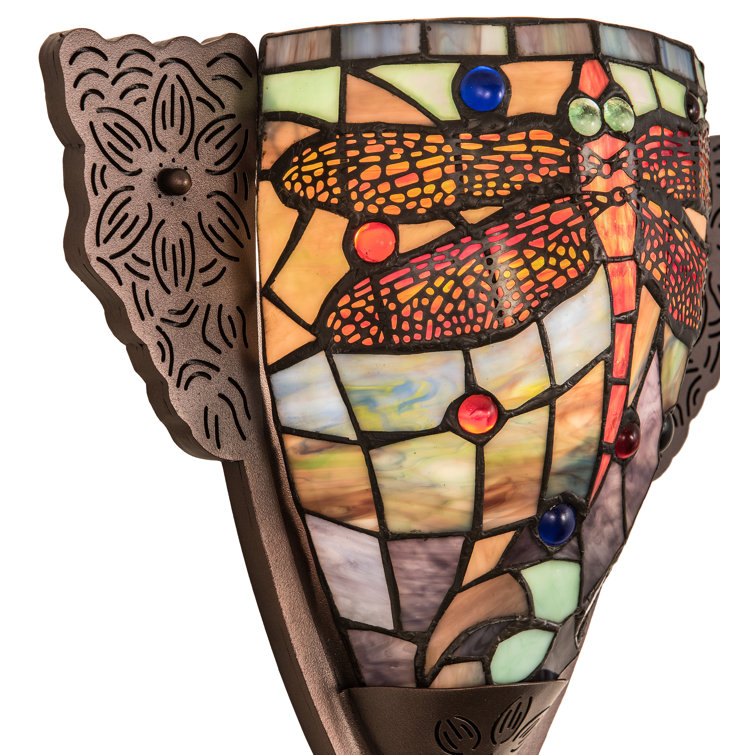 Bronze Direct Wired 1-Light Dragonfly Tiffany Sconce