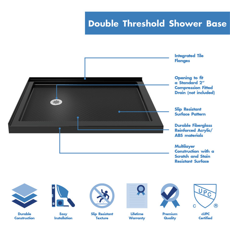 SlimLine 60" Biscuit Acrylic Double Threshold Shower Base