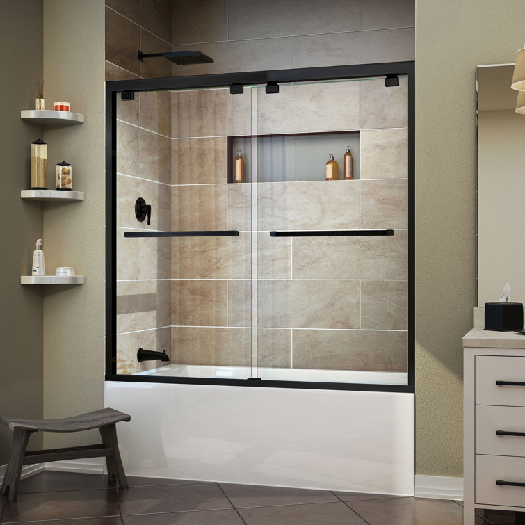 Encore 56-60" Satin Black Frameless Sliding Tub Door