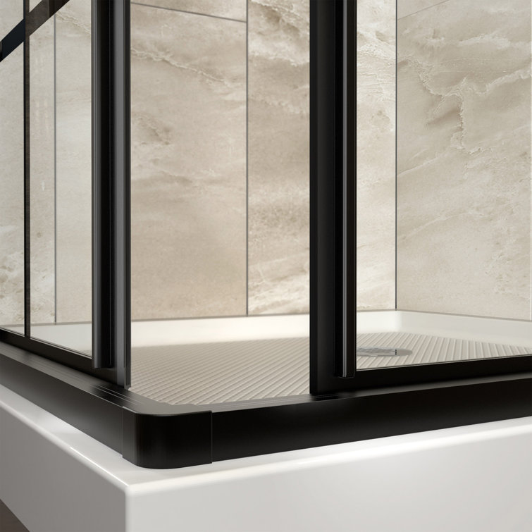 French Corner 36" Black Framed Sliding Shower Enclosure