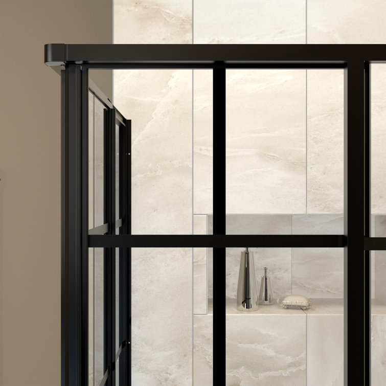 French Corner 36" Black Framed Sliding Shower Enclosure