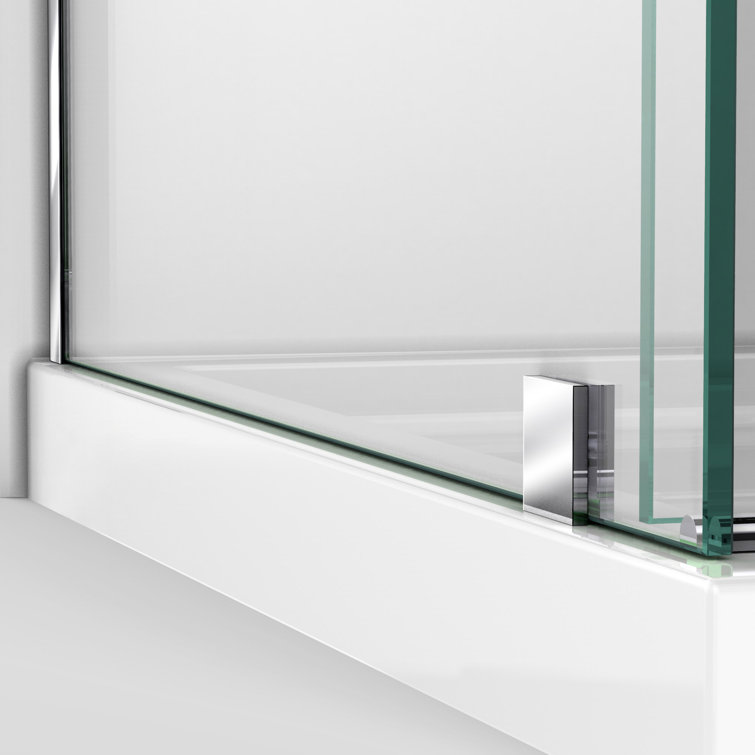 Polished Stainless Steel Frameless Sliding Shower Door with Clear Glass