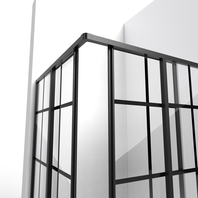 French Corner 36" Black Framed Sliding Shower Enclosure
